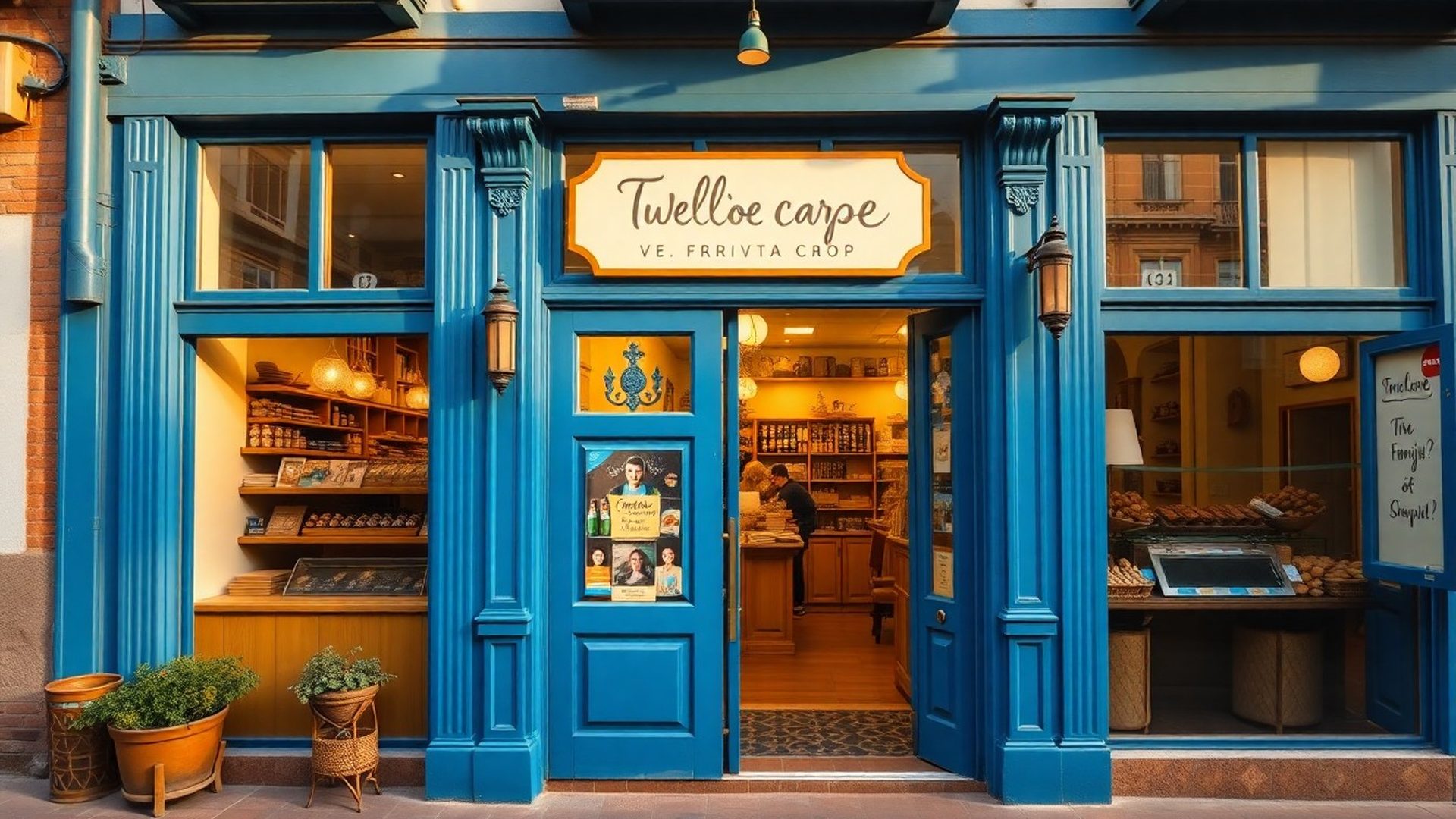 Fachada azul de la tienda familiar López & López en Triana, Sevilla, bañada por la luz dorada de la mañana